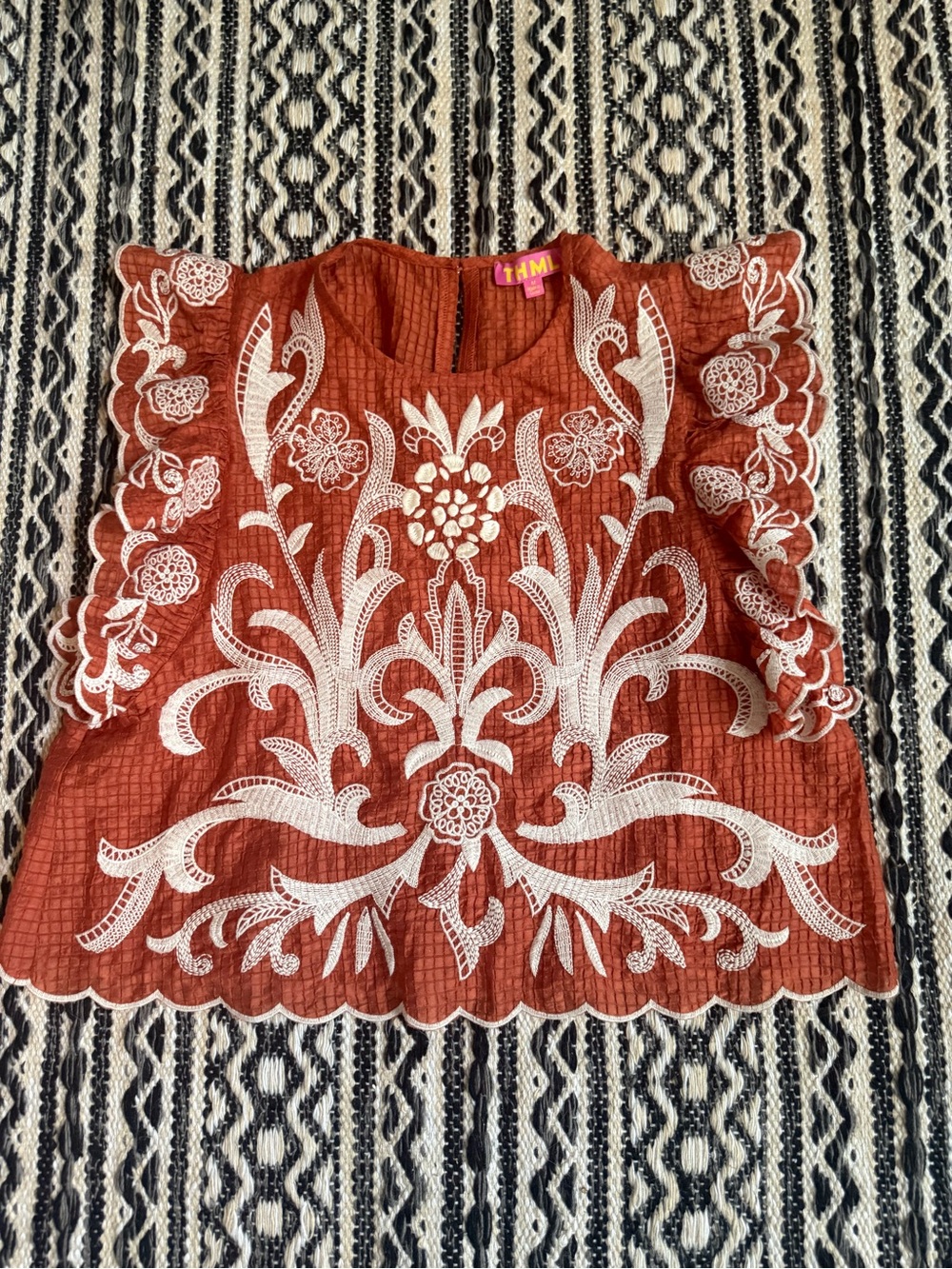 THML Anima Rust Ruffle Sleeve Embroidered Top from Avara - Picture 3 of 6